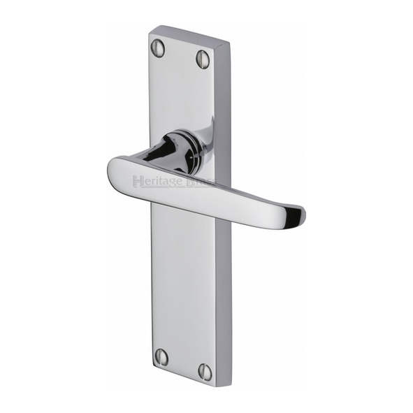 V3913-PC • Long Plate Latch • Polished Chrome • Heritage Brass Victoria Levers On Backplates