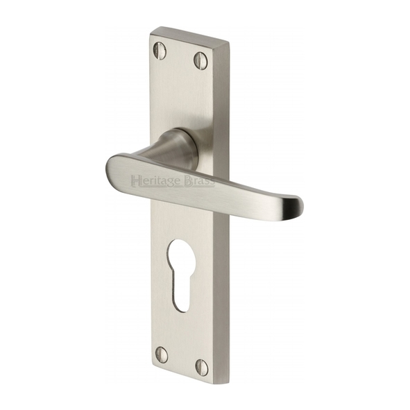 V3948-SN • Euro Cylinder [47.5mm] • Satin Nickel • Heritage Brass Victoria Levers On Backplates