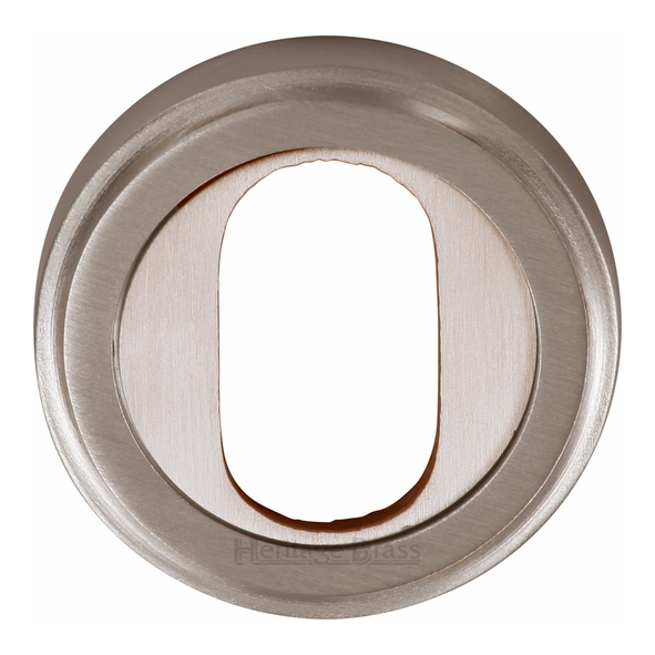 V5010-SN • Satin Nickel • Heritage Brass Edged Round Oval Cylinder Escutcheon