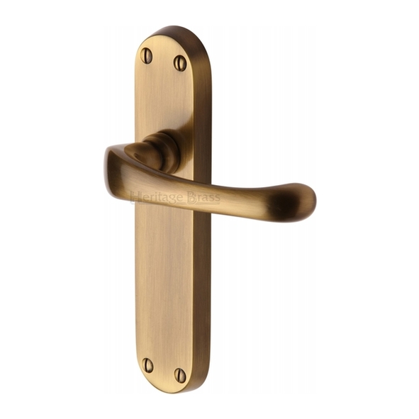 V6060-AT • Long Plate Latch • Antique Brass • Heritage Brass Gloucester Levers On Backplates