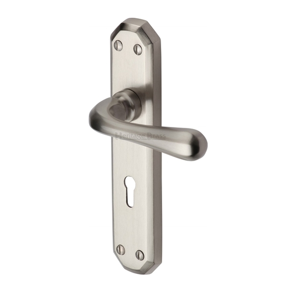 V7050-SN • Standard Lock [57mm] • Satin Nickel • Heritage Brass Charlbury Levers On Backplates