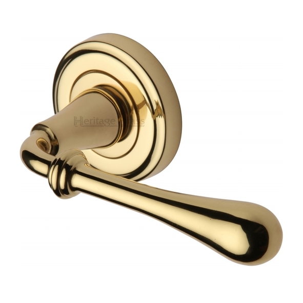 V7155-PB  Polished Brass  Heritage Brass Roma Levers On Edged Round Roses
