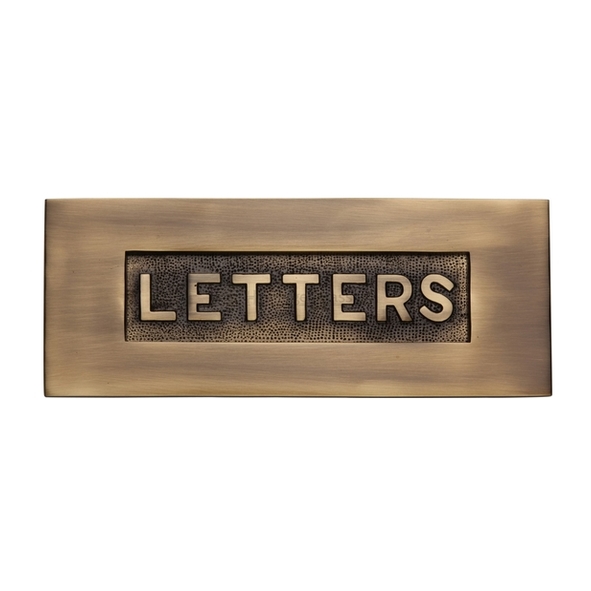 V845-AT  254 x 101mm  Antique Brass  Heritage Brass Victorian Sprung Letter Plate With Knocker
