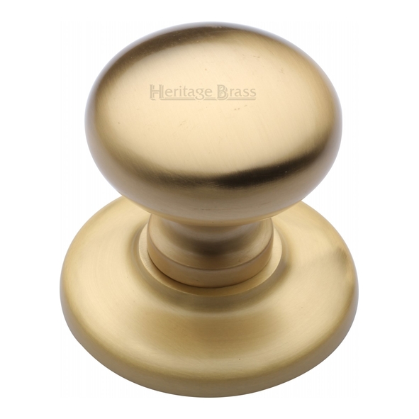 V901-SB  78mm Rose x 68mm Knob  Satin Brass  Heritage Brass Bun Centre Door Knob