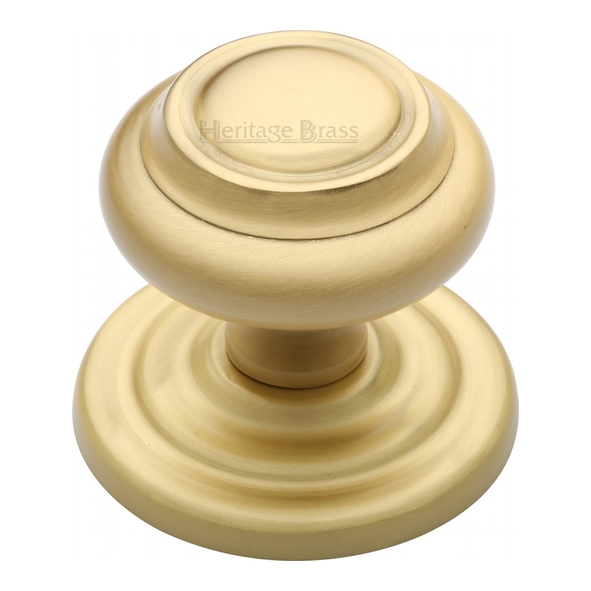 V905-SB  89mm Rose x 76mm Knob  Satin Brass  Heritage Brass Ringed Centre Door Knob
