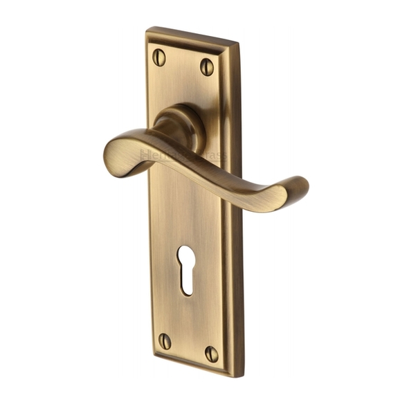 W3200-AT • Standard Lock [57mm] • Antique Brass • Heritage Brass Edwardian Levers On Backplates