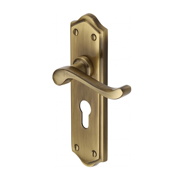 W4248-AT • Euro Cylinder [47.5mm] • Antique Brass • Heritage Brass Buckingham Levers On Backplates
