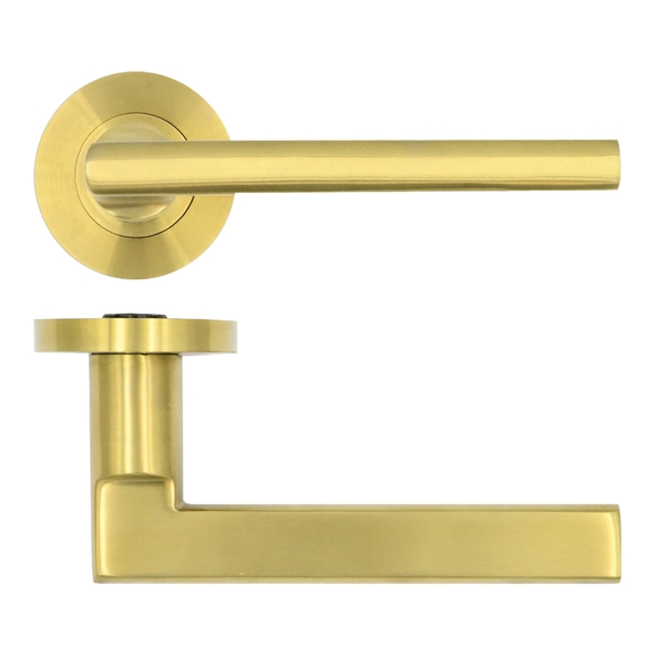 RT040PVDSB • PVD Satin Brass • Rosso Tecnica Varese Levers On Round Roses
