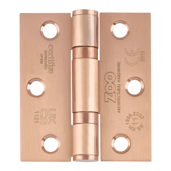 ZHSS7667S-TRG  076 x 067 x 2.5mm  Tuscan Rose Gold [80kg]  G11 CE Ball Bearing Square Corner 201 Stainless Butt Hinges