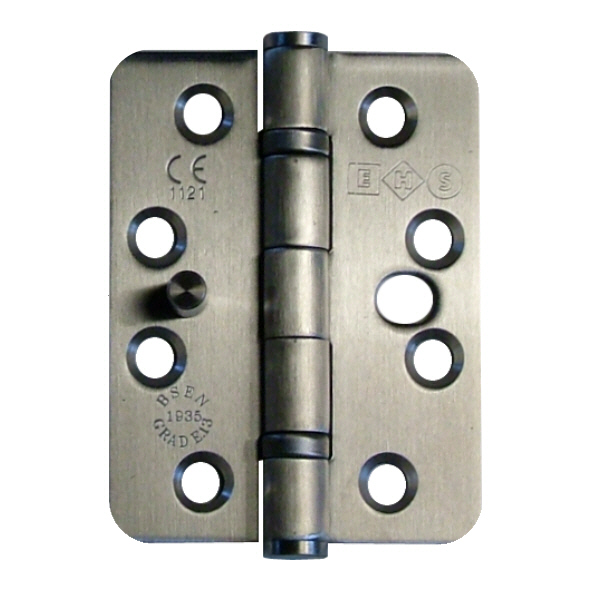 E5119-D-R-04  102 x 076 x 3.0mm  Satin [120kg]  Format Ball Bearing Radiused Dog Bolt Stainless Steel Butt Hinges