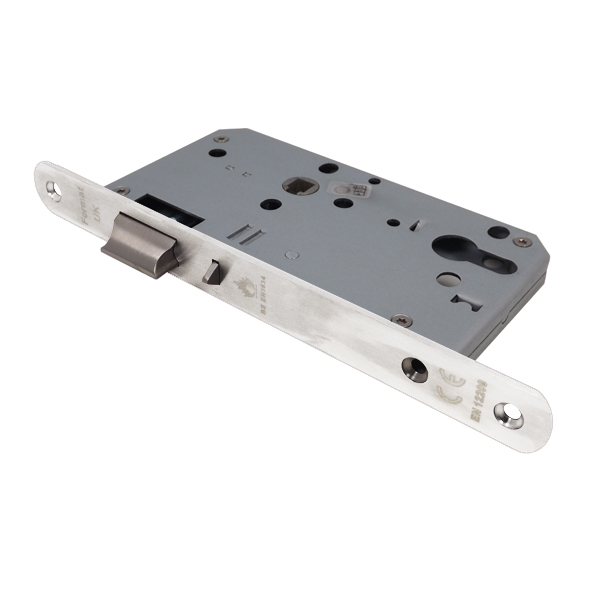 8458RCF-02 • 088mm [060mm] • Polish Stainless • Radiused • Format Euro Standard Nightlatch Case c/w Anti-Thrust