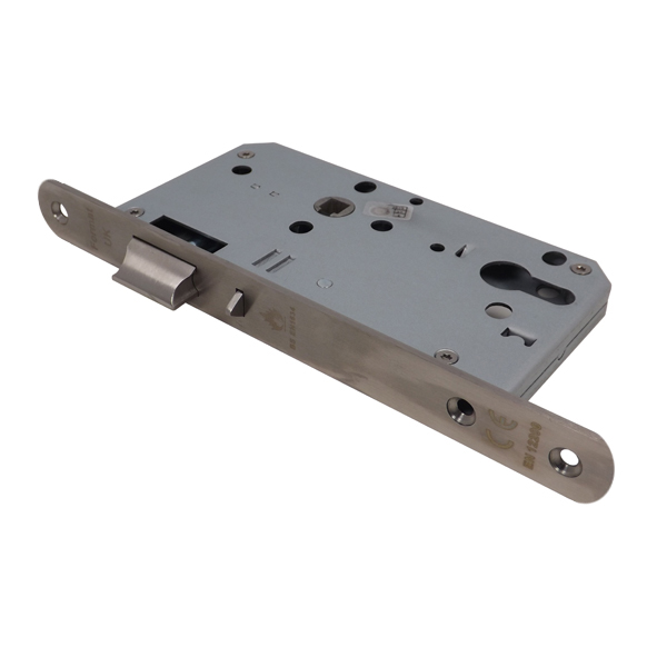 8458RCF-04 • 088mm [060mm] • Satin Stainless • Radiused • Format Euro Standard Nightlatch Case c/w Anti-Thrust