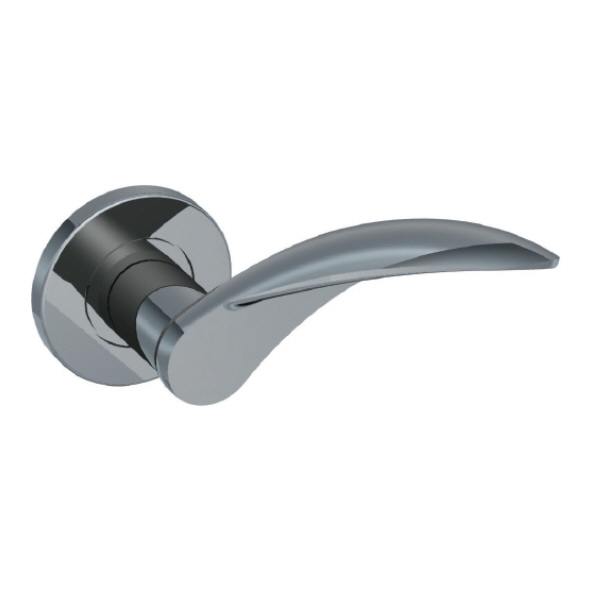 308-04 • Satin Stainless • Format Tapered Arch Levers On Round Roses