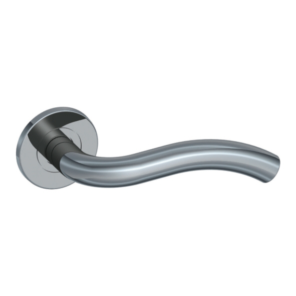 353.63114.212 • Satin Stainless • Format Curved Cranked Levers On Round Roses