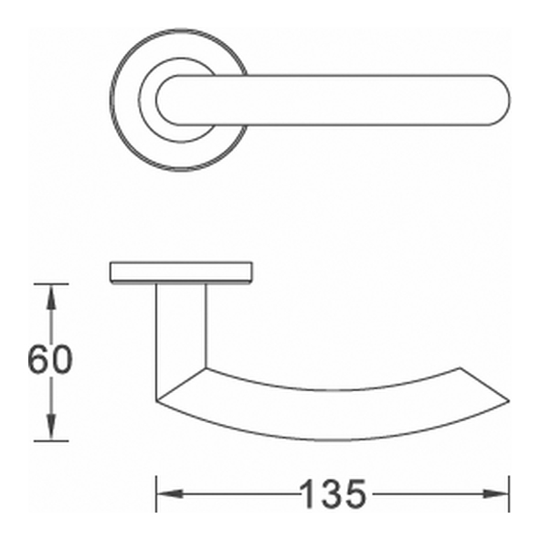 122/S-04 • Satin Stainless • Format Curved Mitred Levers On Round Roses