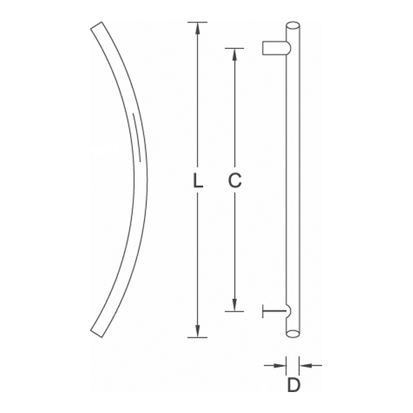 405/19/BT/525-04 • 525 x 425 x 19mm Ø • Satin Stainless • Format Grade 304 Bolt Fixing Arched Pedestal Round Bar Pull Handle