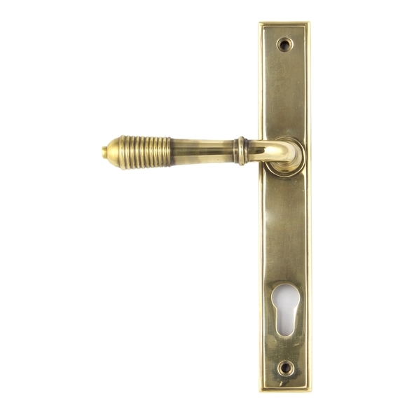 33039 • 244mm x 36mm x 13mm • Aged Brass • From The Anvil Reeded Slimline Lever Espag. Lock Set