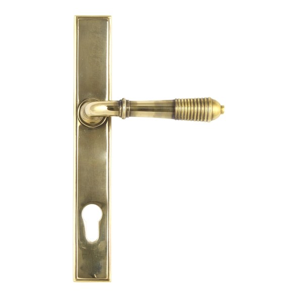 33039 � 244 x 36 x 13mm � Aged Brass � From The Anvil Reeded Slim Espag Lock Set