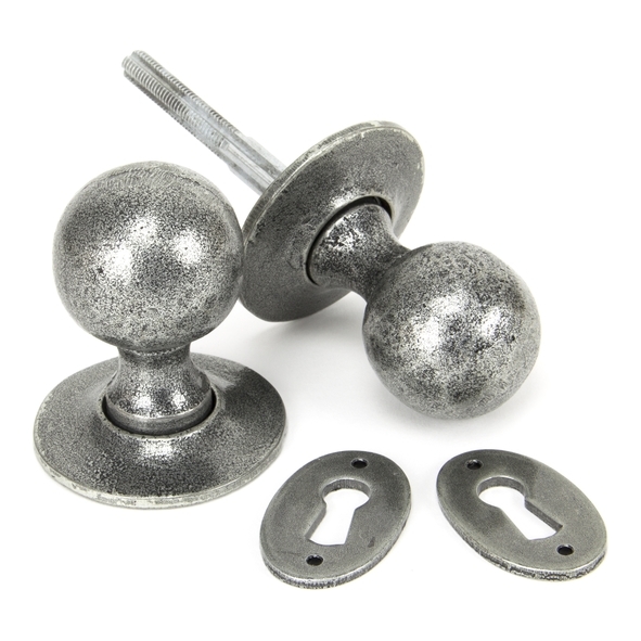 33778 • 41mm Ø • Pewter Patina • From The Anvil Round Mortice/Rim Knob Set