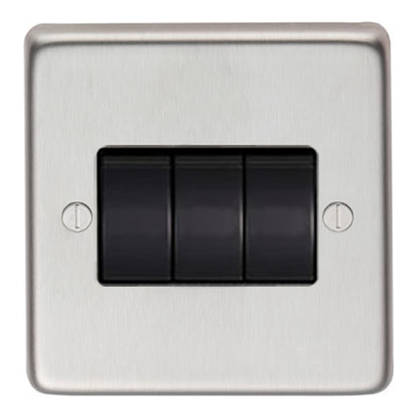 34202/1 • 86mm x 86mm x 7mm • Satin Stainless • From The Anvil Triple 10 Amp Switch