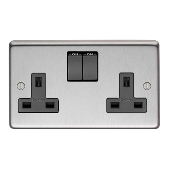 34224/1 • 146mm x 86mm x 7mm • Satin Stainless • From The Anvil Double 13 Amp Switched Socket