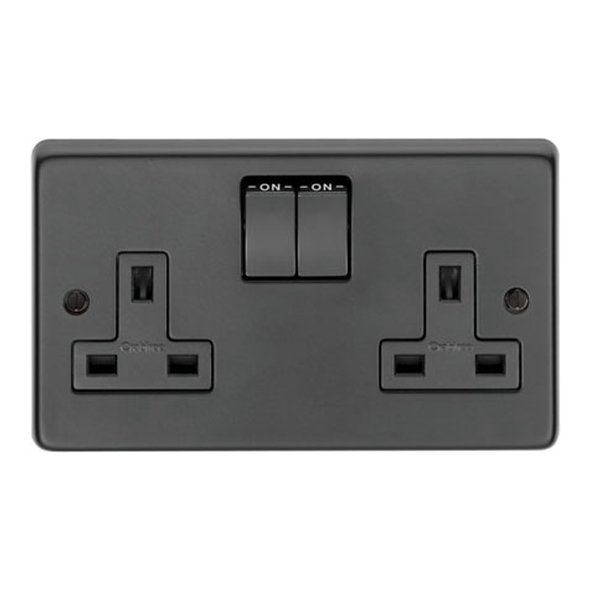 34224/2 • 146mm x 86mm x 7mm • Matt Black • From The Anvil Double 13 Amp Switched Socket