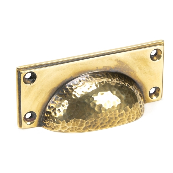 46036 • 100mm x 42mm • Aged Brass • From The Anvil Hammered Art Deco Drawer Pull