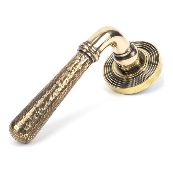 46071  53 x 8mm  Aged Brass  From The Anvil Hammered Newbury Lever on Rose [Beehive]