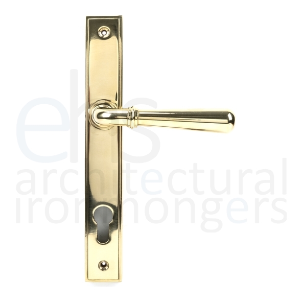 46529 • 244 x 36 x 13mm • Polished Brass • From The Anvil Newbury Slimline Lever Espag. Lock Set