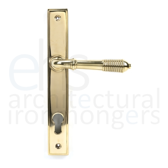 46545 • 244 x 36 x 13mm • Polished Brass • From The Anvil Reeded Slimline Lever Espag. Lock Set
