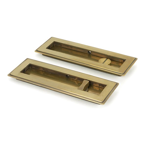 48308 • 175mm • Aged Brass • From The Anvil Art Deco Rectangular Pull - Privacy Set