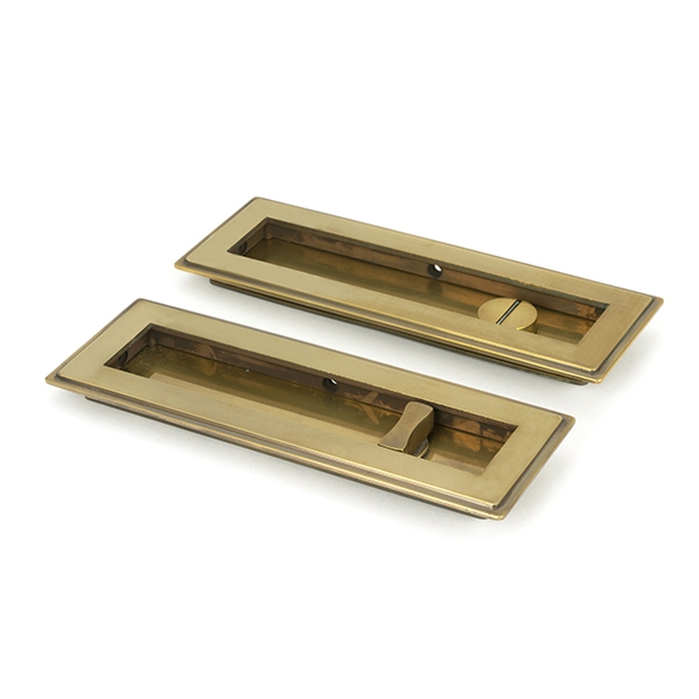 48308  175mm  Aged Brass  From The Anvil Art Deco Rectangular Pull - Privacy Set