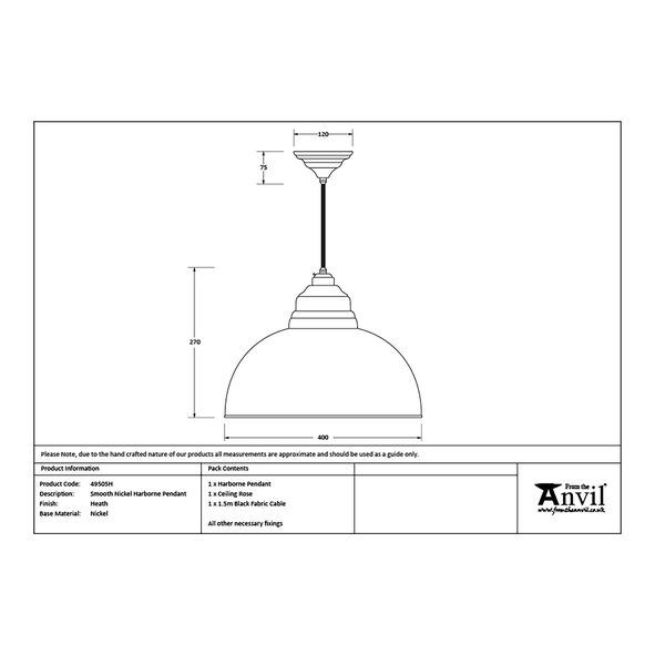 49505H • 400mm • Smooth Nickel & Heath • From The Anvil Harborne Pendant