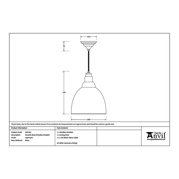 49518U • 260mm • Smooth Brass & Upstream • From The Anvil Brindley Pendant