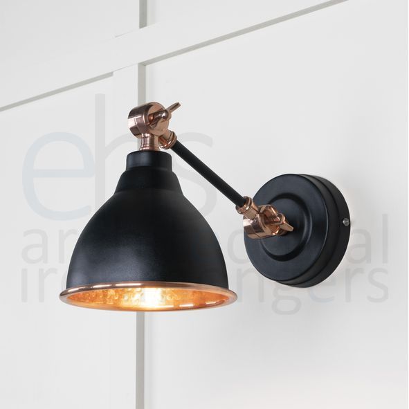 49717SEB  139 x 124mm  Hammered Copper  From The Anvil Brindley Wall Light in Elan Black