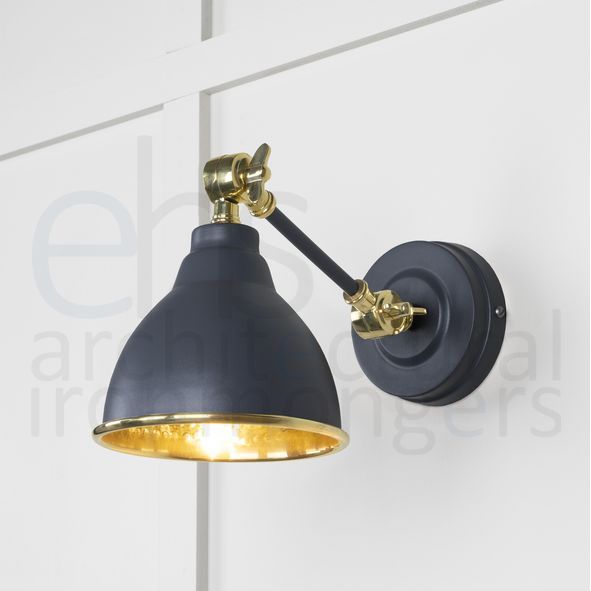 49719SSL  139 x 124mm  Hammered Brass  From The Anvil Brindley Wall Light in Slate