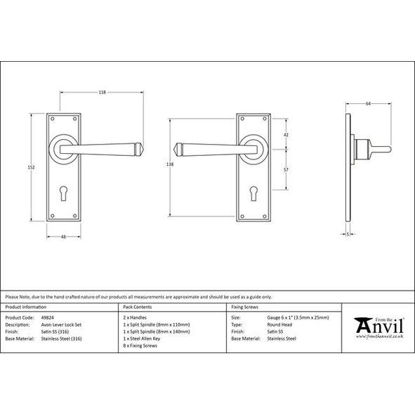 49824  152mm  SSS [316]  From The Anvil Avon Lever Lock Set