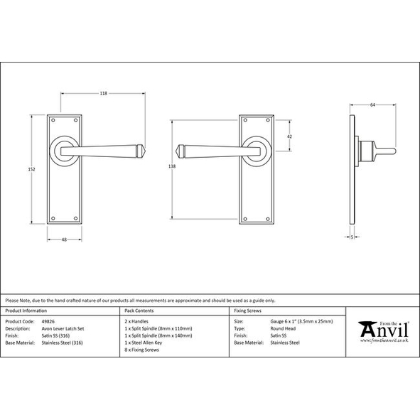 49826 • 152mm • SSS [316] • From The Anvil Avon Lever Latch Set