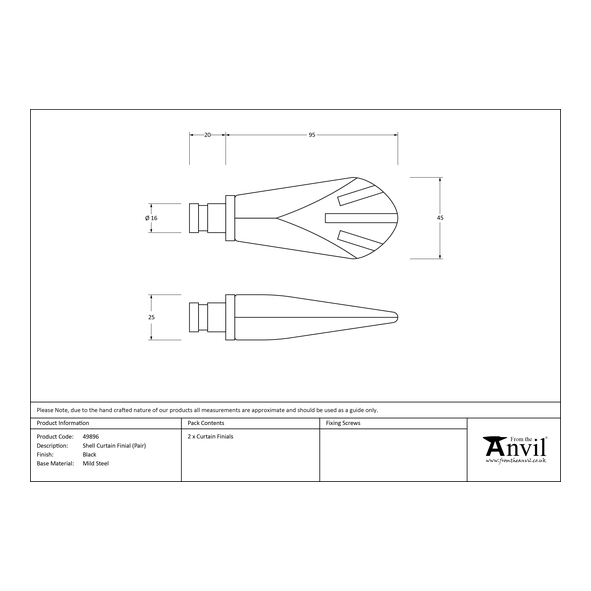 49896 • 45mm • Black • From The Anvil Shell Curtain Finial