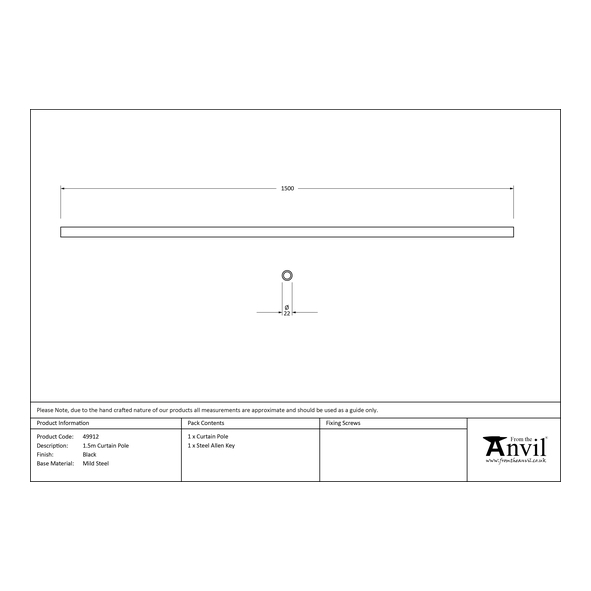 49912 • 1500mm • Black • From The Anvil 1.5m Curtain Pole