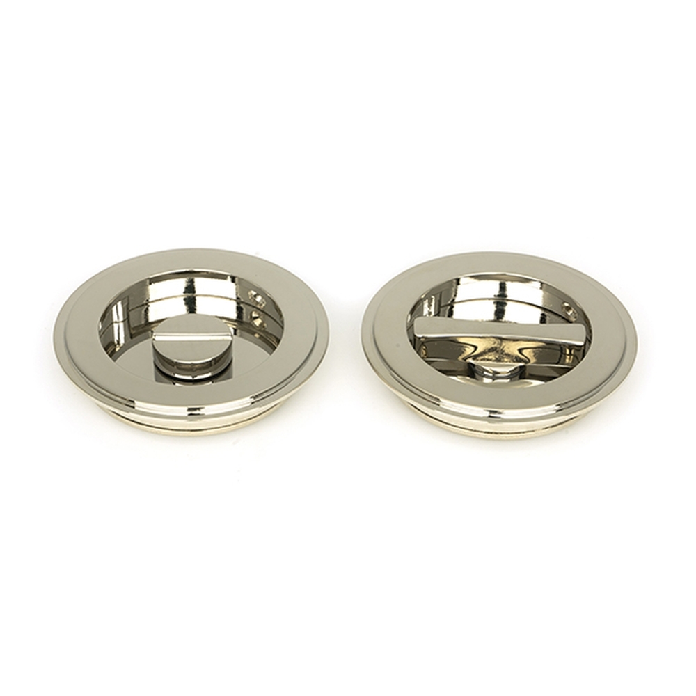 50165  75 mm  Polished Nickel  From The Anvil Art Deco Round Pull - Privacy Set