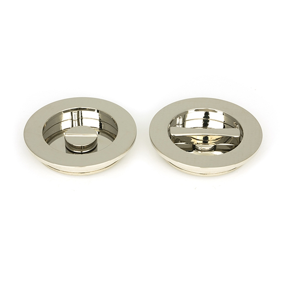 50167  75 mm  Polished Nickel  From The Anvil Plain Round Pull - Privacy Set