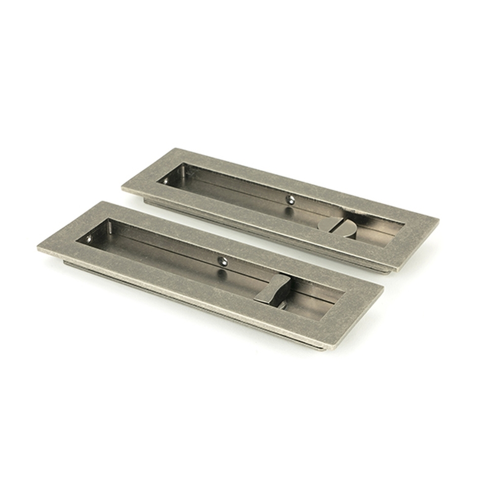 50176 • 175mm • Pewter Patina  • From The Anvil Plain Rectangular Pull - Privacy Set