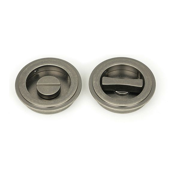 50182 • 60mm • Pewter Patina  • From The Anvil Art Deco Round Pull - Privacy Set
