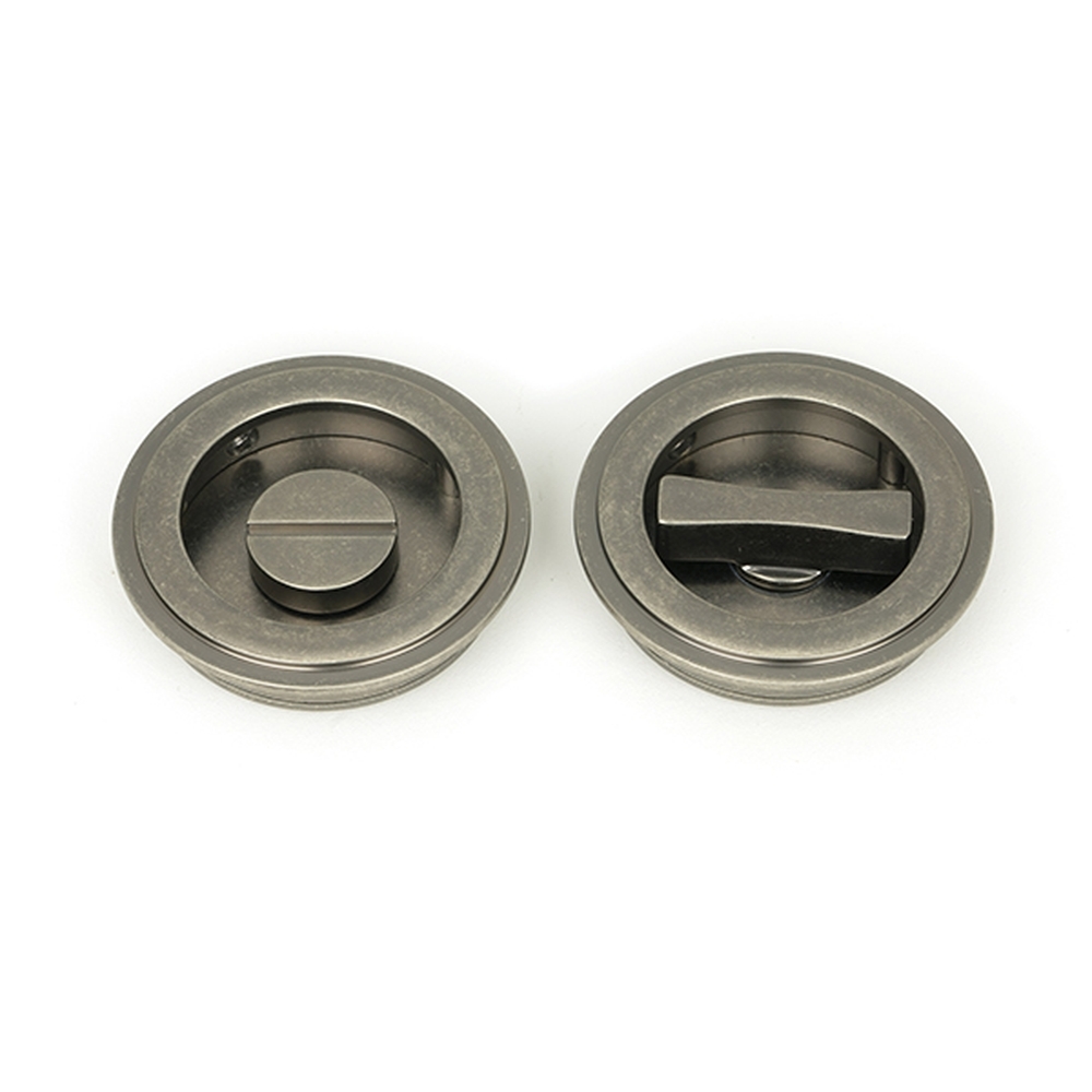 50182 • 60mm • Pewter Patina  • From The Anvil Art Deco Round Pull - Privacy Set