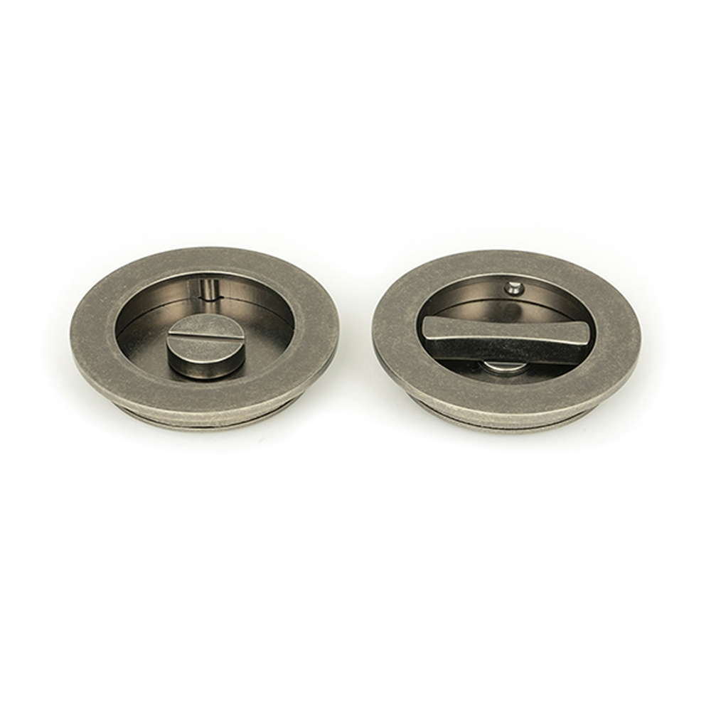 50185 • 75 mm • Pewter Patina  • From The Anvil Plain Round Pull - Privacy Set