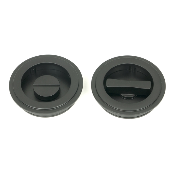 50218 � 60mm � Matt Black � From The Anvil Art Deco Round Pull - Privacy Set