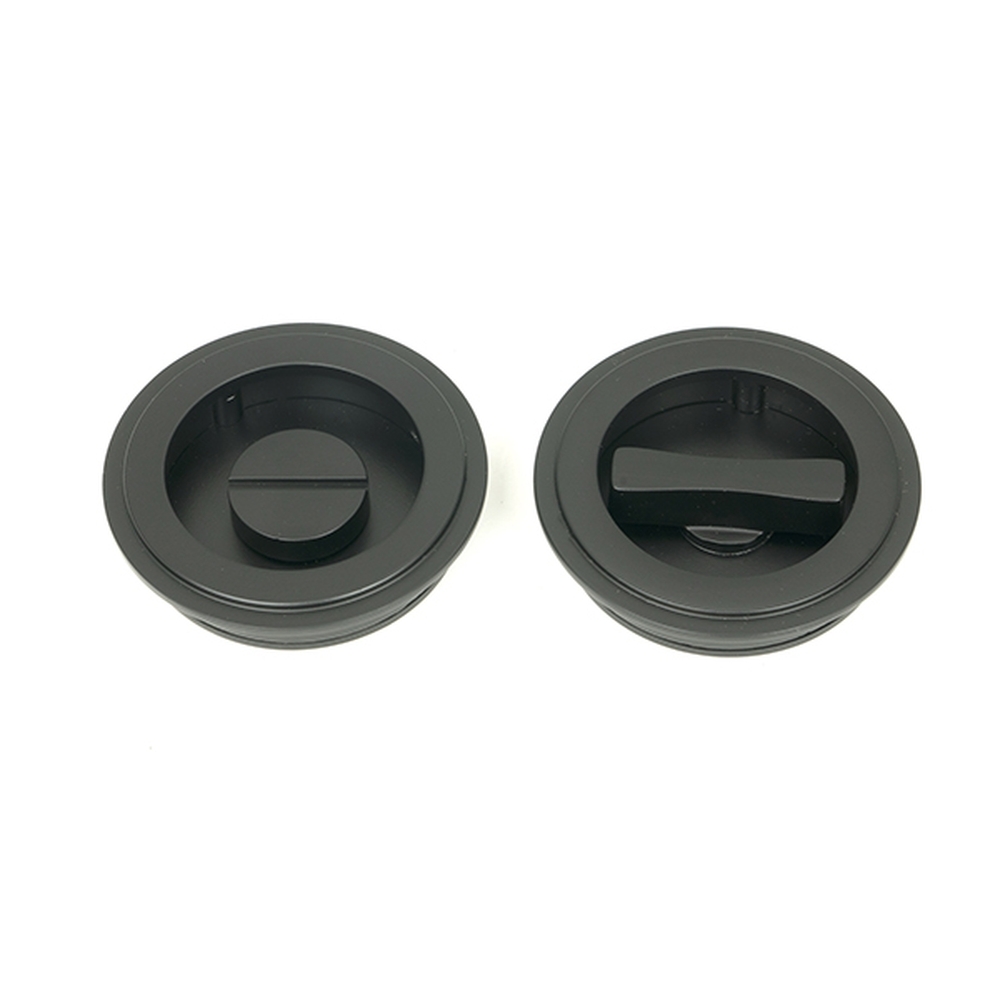 50218  60mm  Matt Black  From The Anvil Art Deco Round Pull - Privacy Set