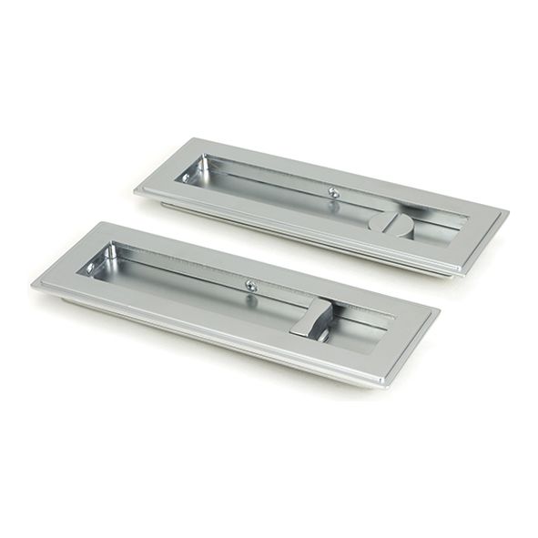 50640 • 175mm • Satin Chrome • From The Anvil Art Deco Rectangular Pull - Privacy Set
