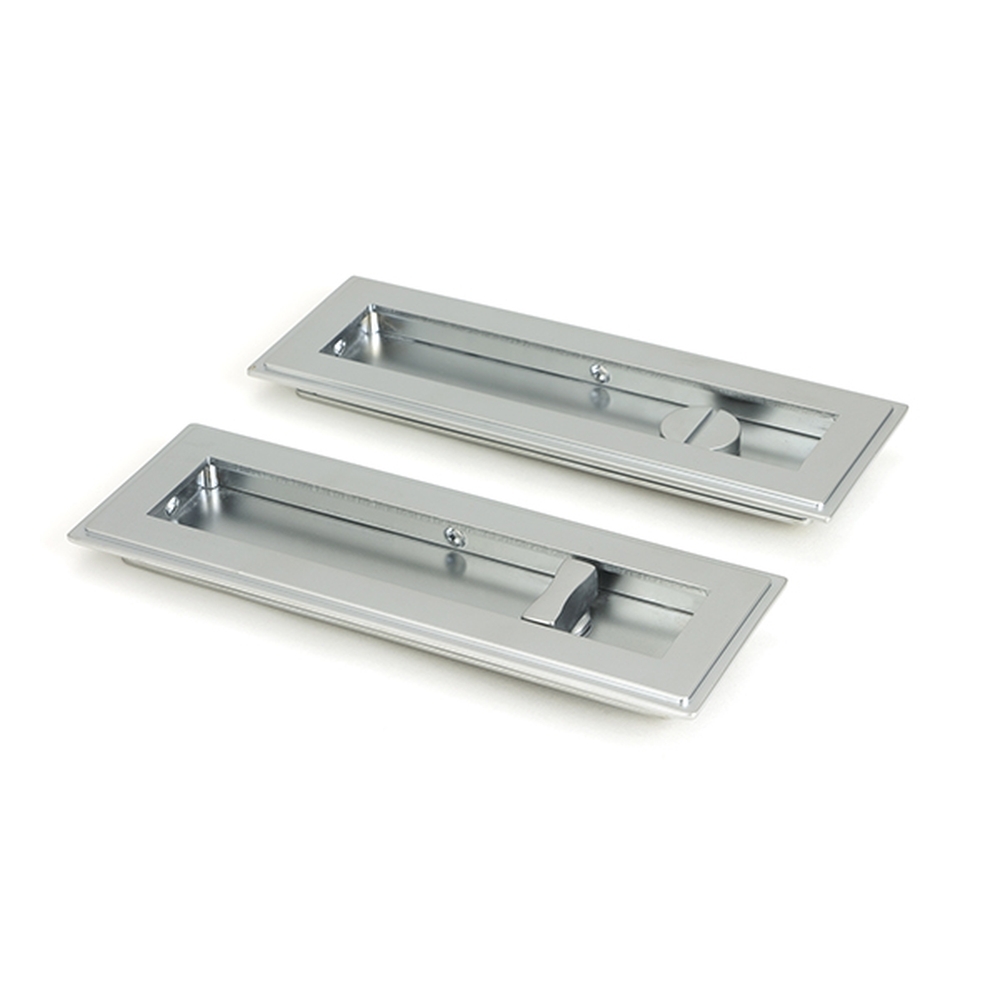 50640  175mm  Satin Chrome  From The Anvil Art Deco Rectangular Pull - Privacy Set